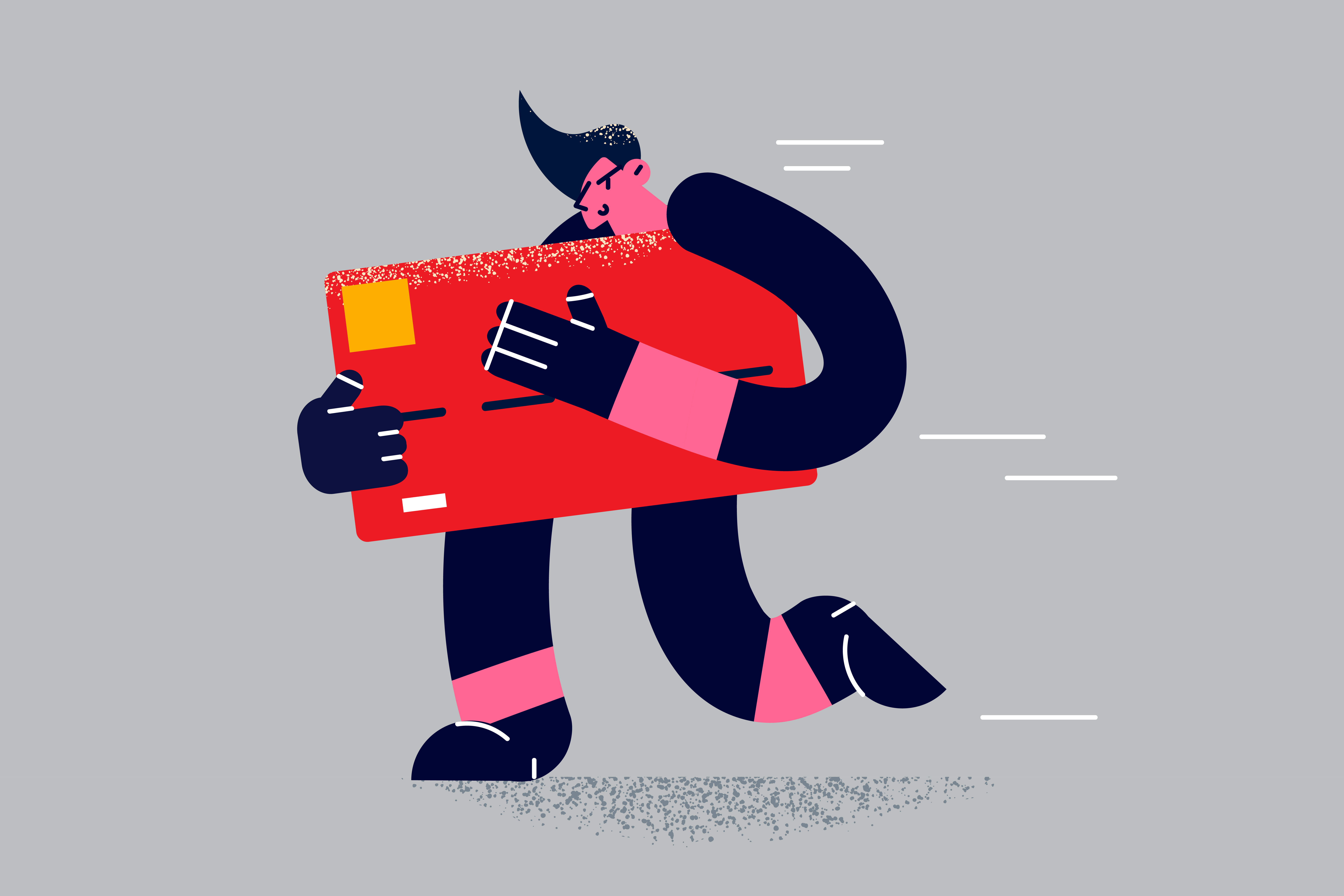 An illustration of a person stealing a giant credit card.