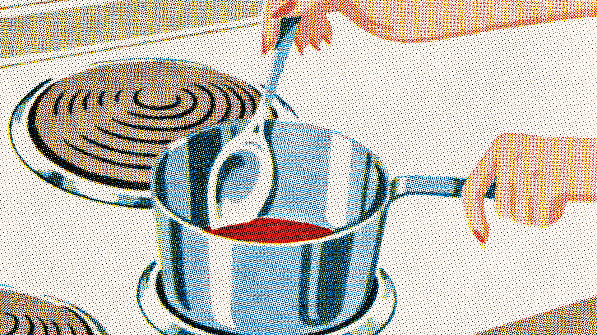 An illustration of hands stirring a pot on a stove. 